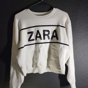 ZARA Knit Spellout White Sweater Womens M Soft Cropped length